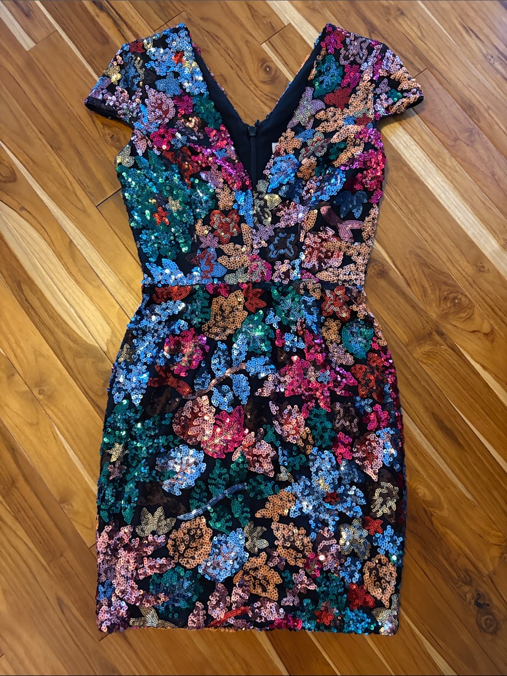 Dress the Population Multicolor Sequin Floral V-Neck Dress